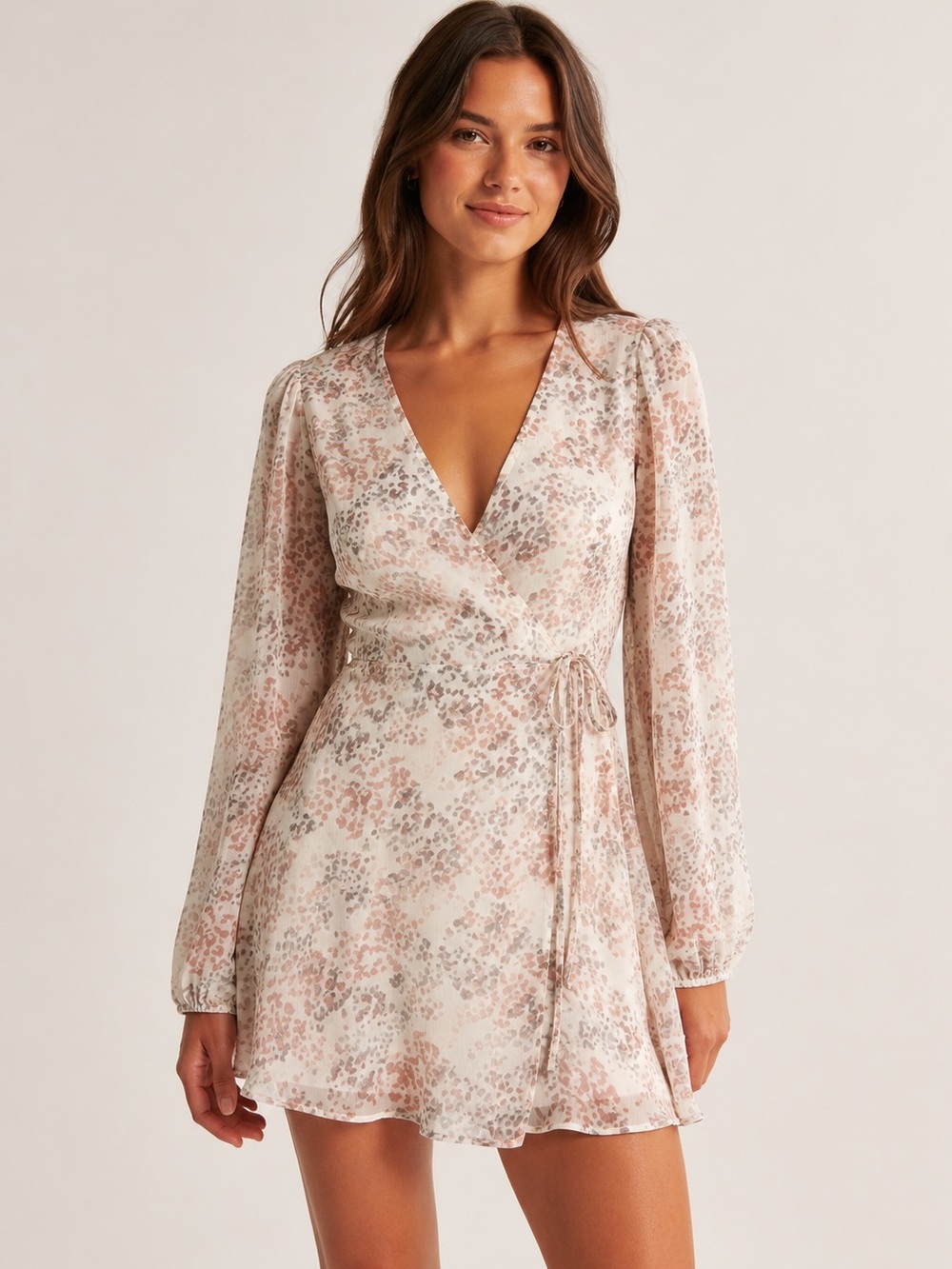 Abercrombie & Fitch Blush & Cream Floral Wrap Mini Dress Long Sleeve Size M